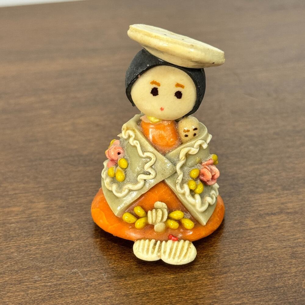 Vintage 2 inch Handmade Clay Girl Figurine Baby Angel Folk Art Hanging Ornament